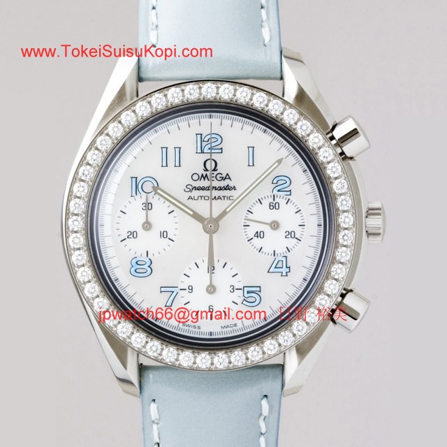 OMEGAオメガ コピー スピードマスター ダイヤベゼル　ライトブルー革 ホワイトシェルブルーアラビア 3815.71.53