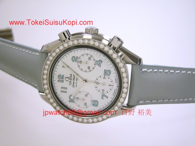 OMEGAオメガ コピー スピードマスター ダイヤベゼル　ライトブルー革 ホワイトシェルブルーアラビア 3815.71.53