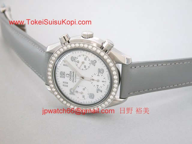 OMEGAオメガ コピー スピードマスター ダイヤベゼル　グレー革 ホワイトシェルグレーアラビア 3815.72.55