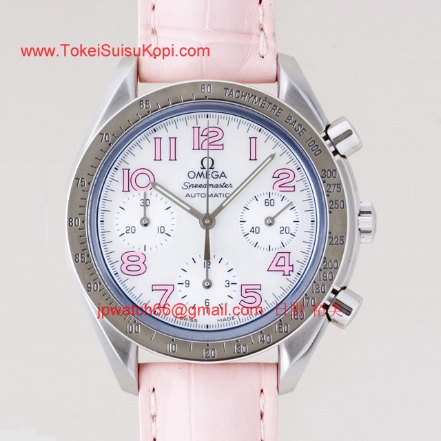 OMEGAオメガ コピー スピードマスター ピンク革 ホワイトシェルピンクアラビア 3834.74.34