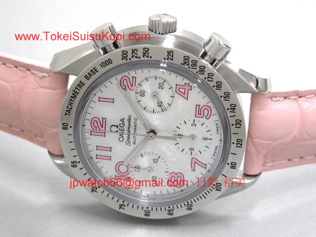 OMEGAオメガ コピー スピードマスター ピンク革 ホワイトシェルピンクアラビア 3834.74.34