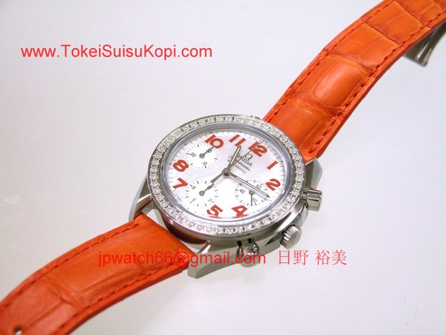 OMEGAオメガ コピー スピードマスター ダイヤベゼル　オレンジ革 ホワイトシェルオレンジアラビア 3835.78.38