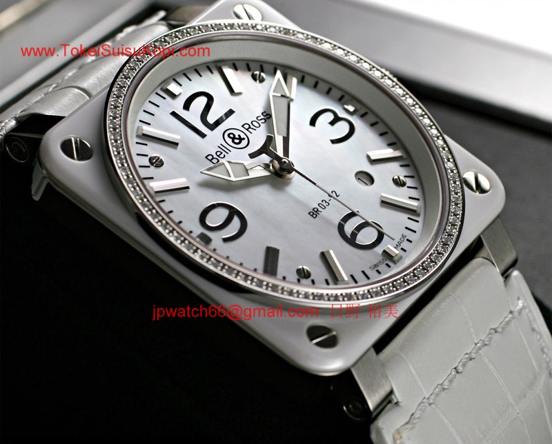 ベル&ロス 時計コピー Bell&Ross 偽物 ホワイトセラミック/ダイアモンド シェルダイアル BR03-92